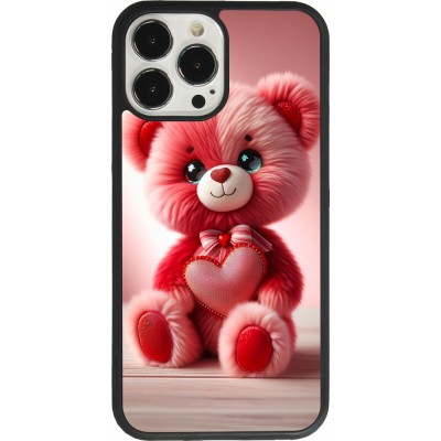 Coque iPhone 13 Pro Max - Silicone rigide noir Valentine 2024 Ourson rose