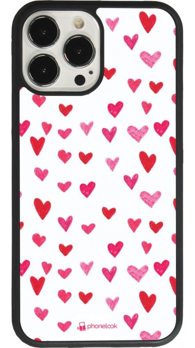 Coque iPhone 13 Pro Max - Silicone rigide noir Valentine 2022 Many pink hearts