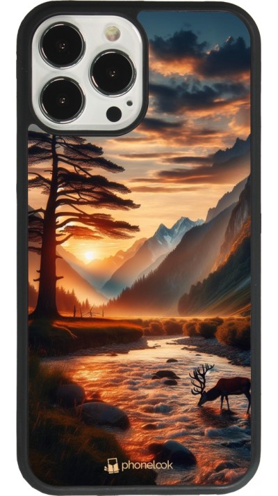 Coque iPhone 13 Pro Max - Silicone rigide noir Valley Sunset Deer Tree