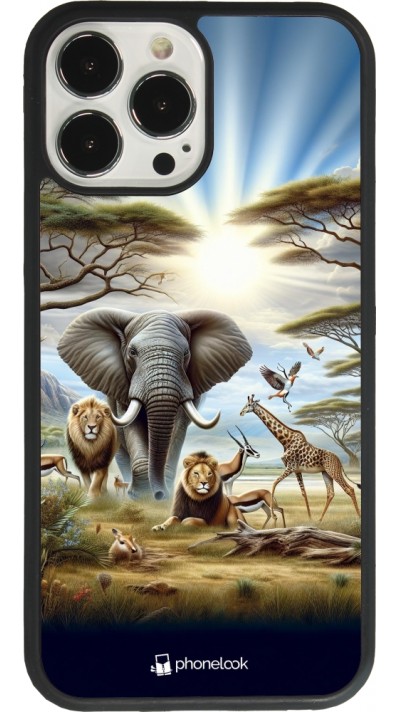 Coque iPhone 13 Pro Max - Silicone rigide noir Vie sauvage africaine