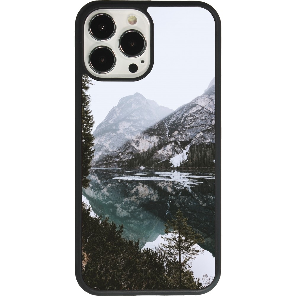 iPhone 13 Pro Max Case Hülle - Silikon schwarz Winter 22 snowy mountain and lake