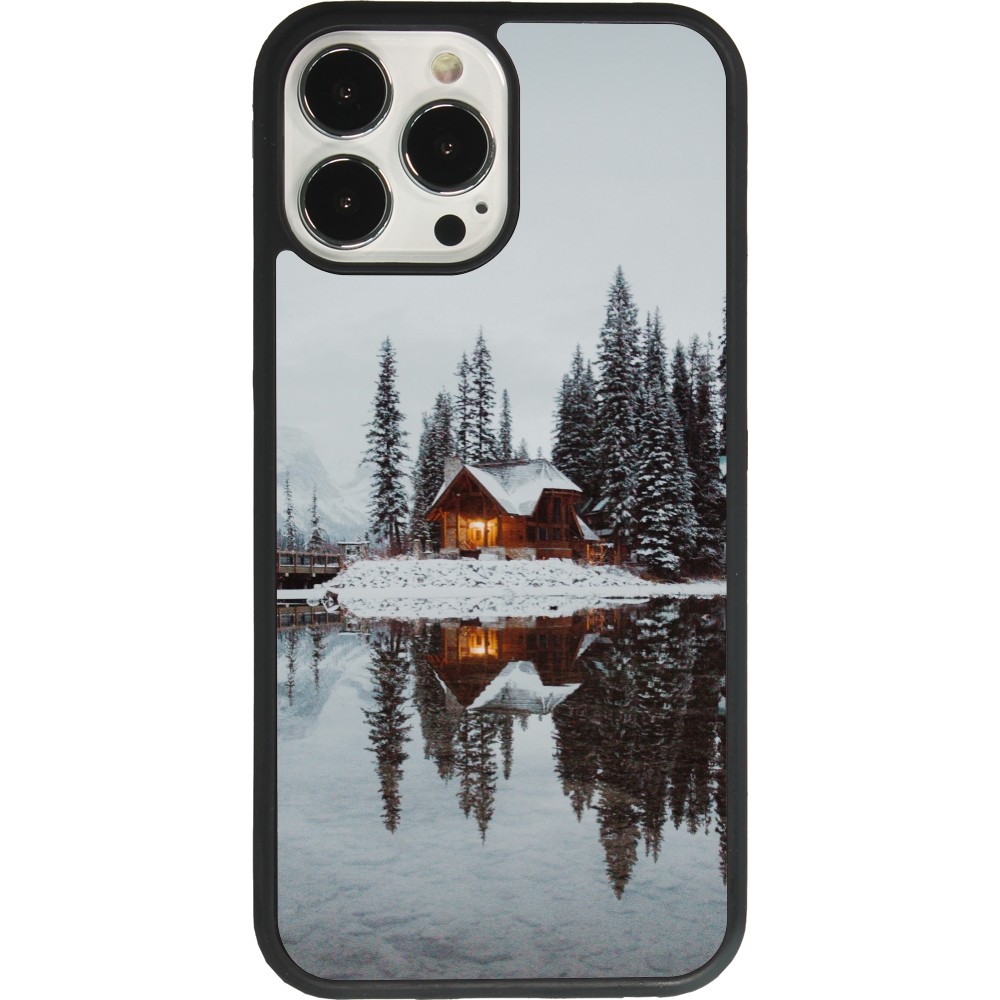 iPhone 13 Pro Max Case Hülle - Silikon schwarz Winter 25 Winter house forest afternoon