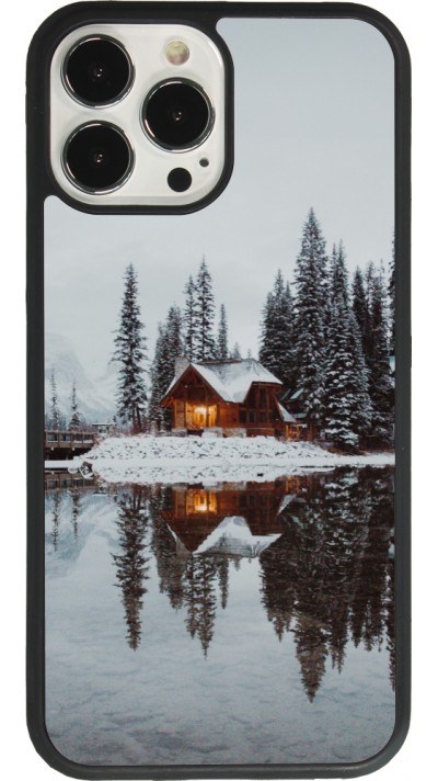 iPhone 13 Pro Max Case Hülle - Silikon schwarz Winter 25 Winter house forest afternoon