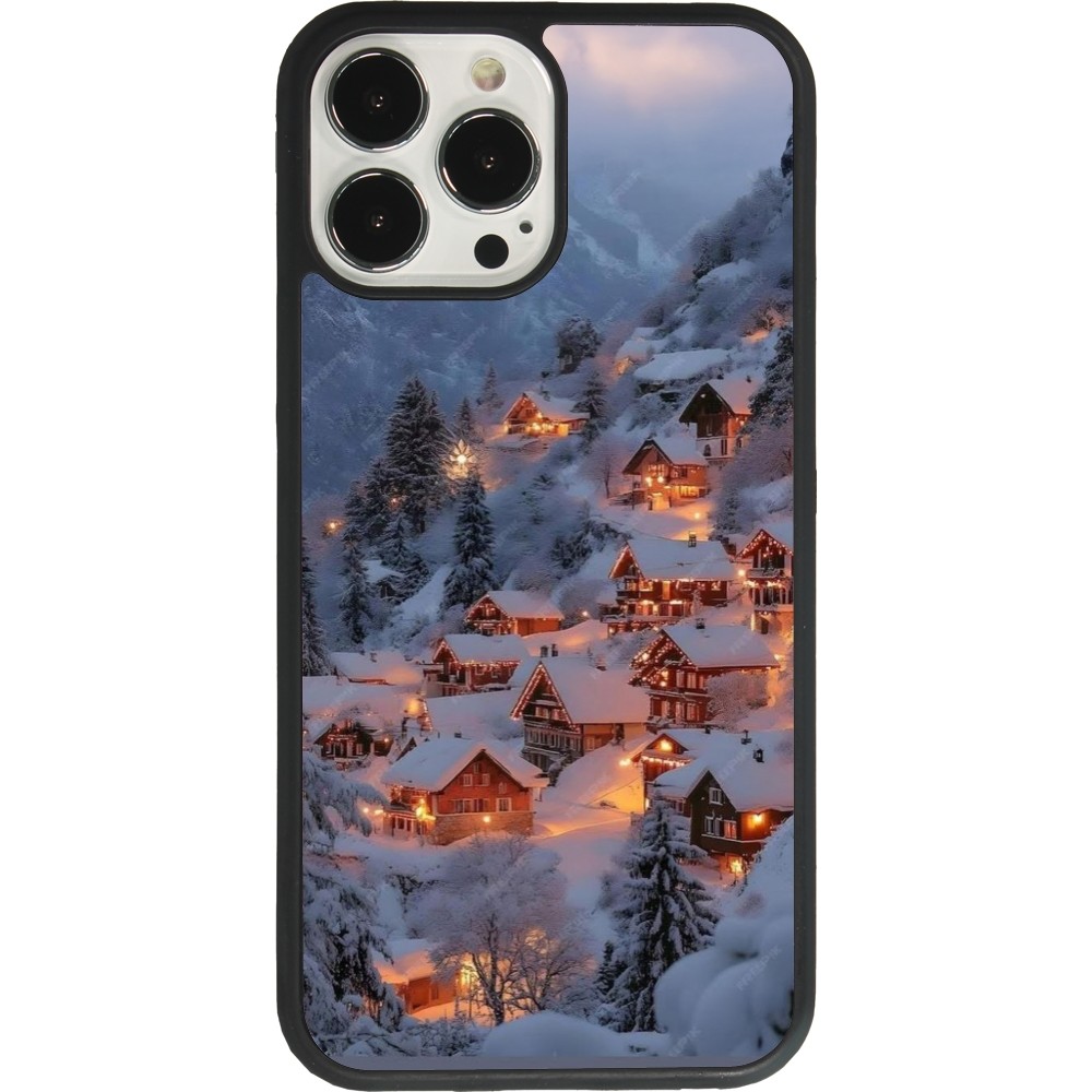 iPhone 13 Pro Max Case Hülle - Silikon schwarz Winter 25 Winter snowy village