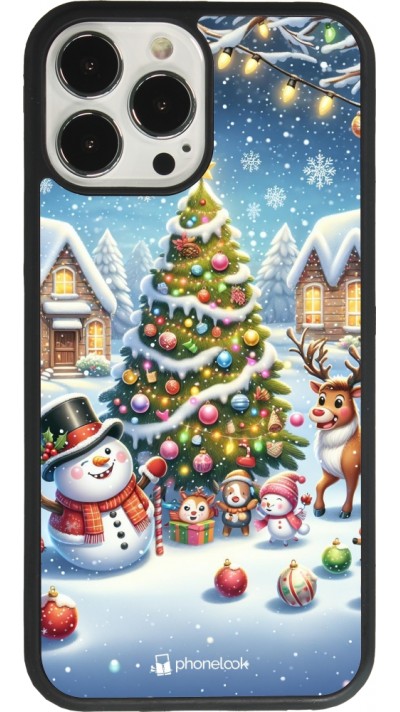 iPhone 13 Pro Max Case Hülle - Silikon schwarz Weihnachten 2023 Schneemann und Tannenbaum