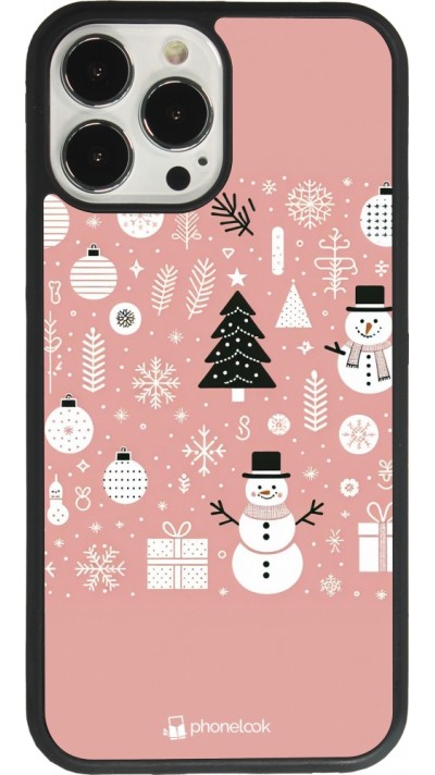iPhone 13 Pro Max Case Hülle - Silikon schwarz Weihnachten 2024 Rose Schneemann Weihnachten
