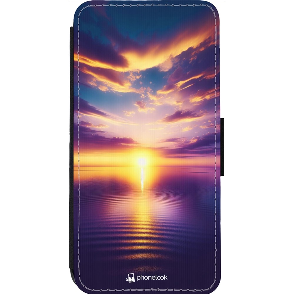 iPhone 13 Pro Max Case Hülle - Wallet schwarz Sonnenuntergang gelb violett