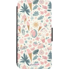 iPhone 13 Pro Max Case Hülle - Wallet schwarz Sommer Pink Muster