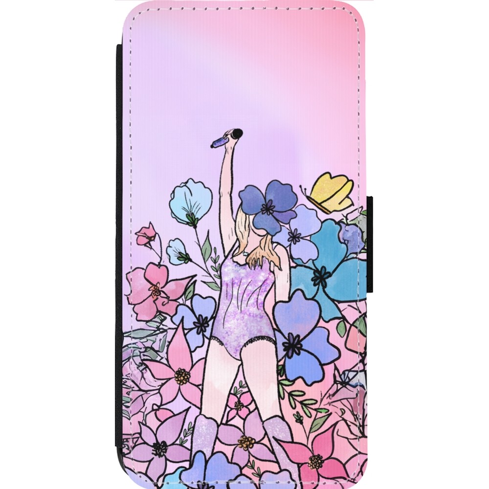 Coque iPhone 13 Pro Max - Wallet noir Taylor Swift Sketch - Pink
