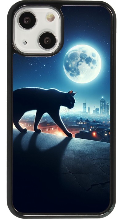 Coque iPhone 13 mini - Chat noir sous la pleine lune
