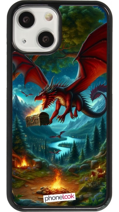 Coque iPhone 13 mini - Dragon Volant Forêt Trésor