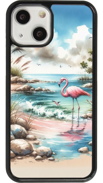 Coque iPhone 13 mini - Flamant rose aquarelle