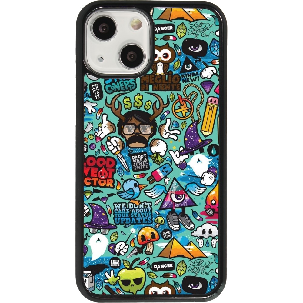 iPhone 13 mini Case Hülle - Mixed Cartoons Turquoise