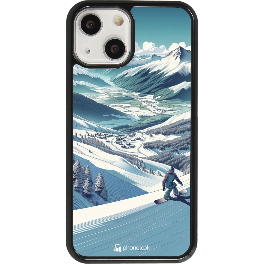 Coque iPhone 13 mini - Snowboarder Montagne
