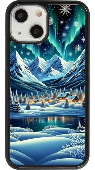 iPhone 13 mini Case Hülle - Verschneites Bergdorf am See in der Nacht