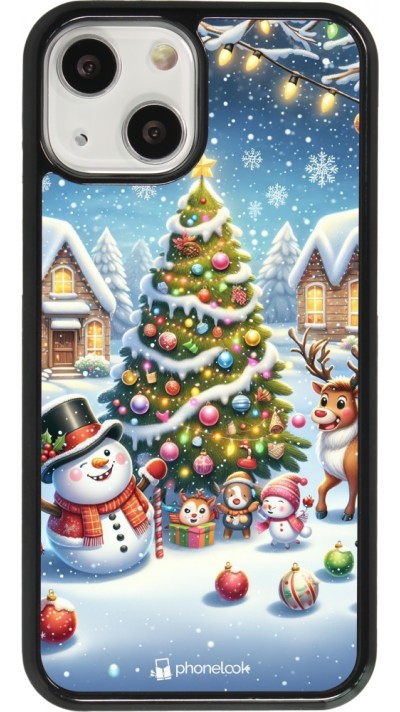 iPhone 13 mini Case Hülle - Weihnachten 2023 Schneemann und Tannenbaum