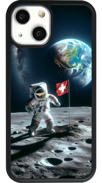 iPhone 13 mini Case Hülle - Silikon schwarz Astro Schweiz auf dem Mond