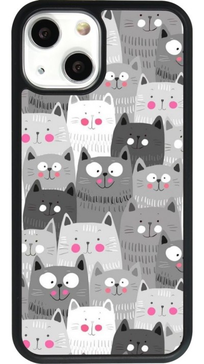Coque iPhone 13 mini - Silicone rigide noir Chats gris troupeau