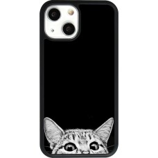 Coque iPhone 13 mini - Silicone rigide noir Cat Looking Up Black