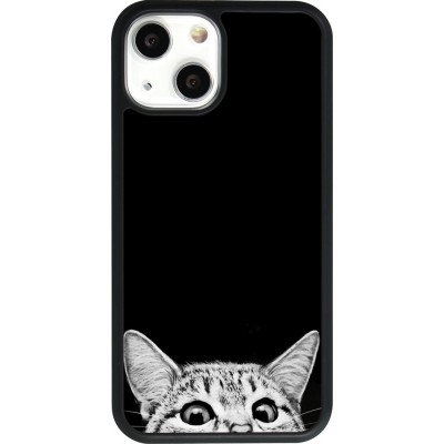 Coque iPhone 13 mini - Silicone rigide noir Cat Looking Up Black