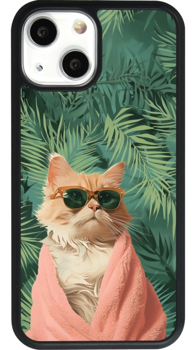 iPhone 13 mini Case Hülle - Silikon schwarz Cat Summer Palms