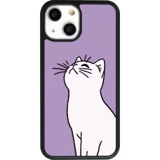 Coque iPhone 13 mini - Silicone rigide noir Chat sur fond violet