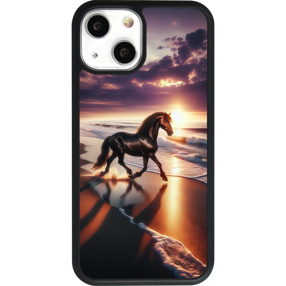 iPhone 13 mini Case Hülle - Silikon schwarz Pferd majestätisch Strand