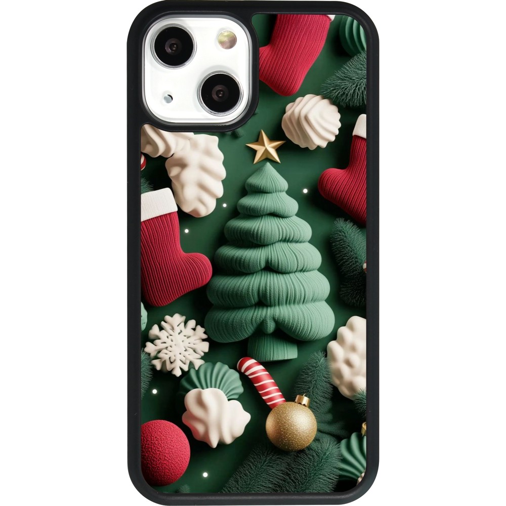 Coque iPhone 13 mini - Silicone rigide noir Christmas 25 Christmas textiles