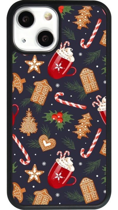 Coque iPhone 13 mini - Silicone rigide noir Christmas 25 Pattern Gingerbread House