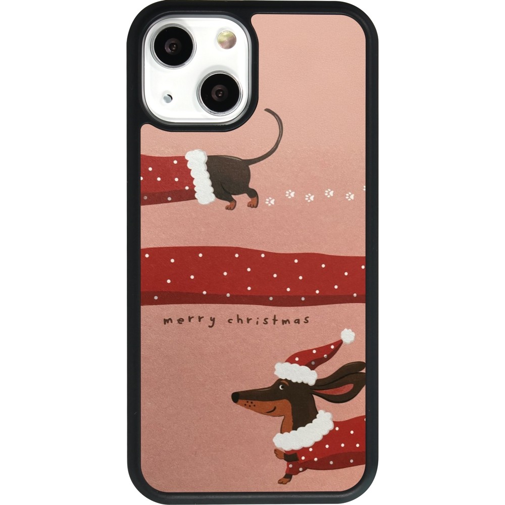 Coque iPhone 13 mini - Silicone rigide noir Christmas 25 Teckel Merry Xmas