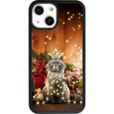 Coque iPhone 13 mini - Silicone rigide noir Christmas 25 Xmas Cat