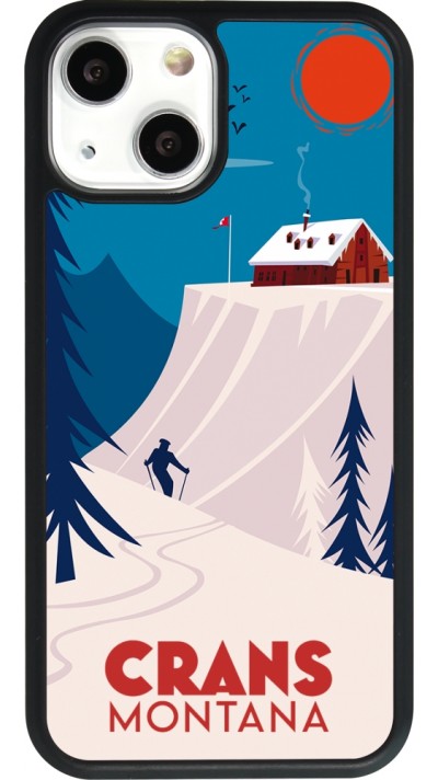 Coque iPhone 13 mini - Silicone rigide noir Crans-Montana Cabane