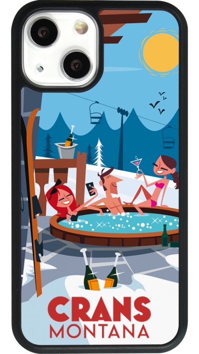 Coque iPhone 13 mini - Silicone rigide noir Crans-Montana Mountain Jacuzzi