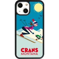 Coque iPhone 13 mini - Silicone rigide noir Crans-Montana Ski Downhill