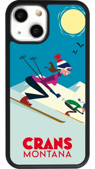 Coque iPhone 13 mini - Silicone rigide noir Crans-Montana Ski Downhill