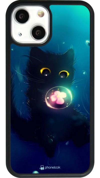 Coque iPhone 13 mini - Silicone rigide noir Cute Cat Bubble