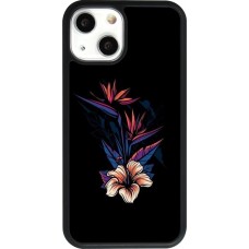Coque iPhone 13 mini - Silicone rigide noir Dark Flowers