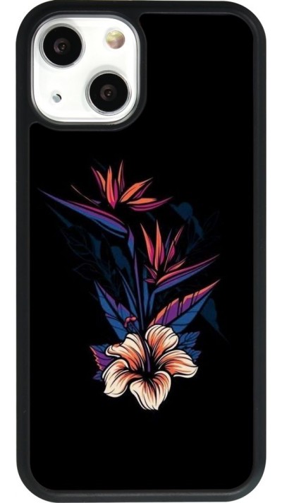 Coque iPhone 13 mini - Silicone rigide noir Dark Flowers