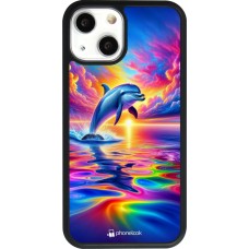 iPhone 13 mini Case Hülle - Silikon schwarz Glücklicher Regenbogen-Delfin