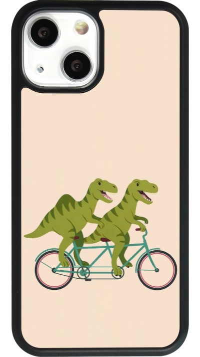 Coque iPhone 13 mini - Silicone rigide noir Dinosaurs on bikes 2026