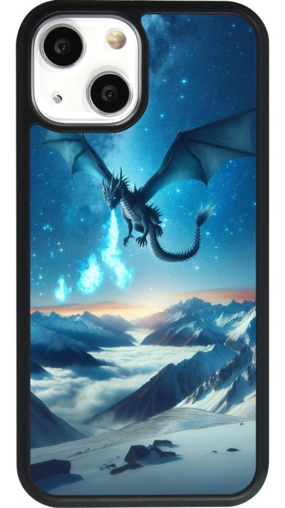 Coque iPhone 13 mini - Silicone rigide noir Dragon nocturne montagne