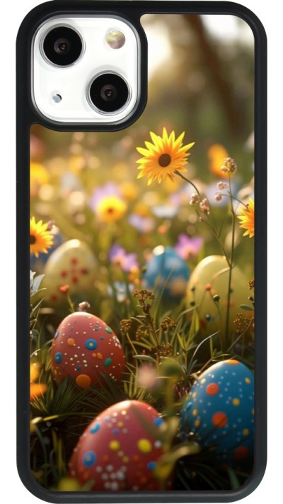 Coque iPhone 13 mini - Silicone rigide noir Easter 2026 Decorated eggs
