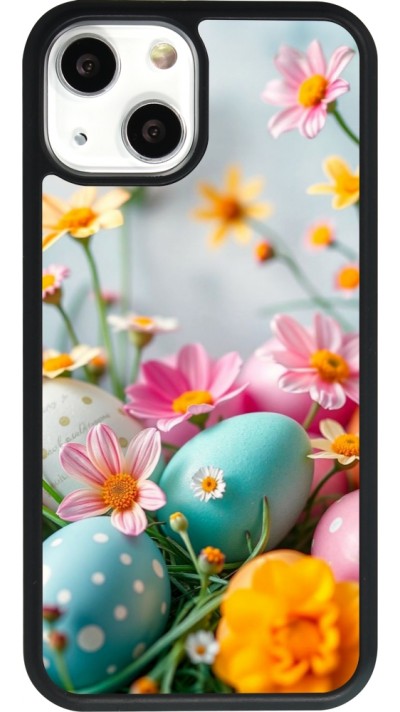Coque iPhone 13 mini - Silicone rigide noir Easter 2026 Eggs with flowers