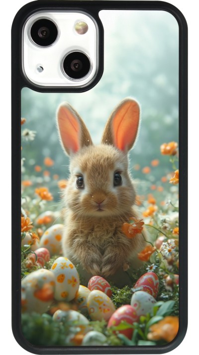 Coque iPhone 13 mini - Silicone rigide noir Easter 2026 Rabbit in the garden