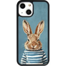 Coque iPhone 13 mini - Silicone rigide noir Easter 2026 Rabbit navy