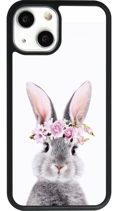 Coque iPhone 13 mini - Silicone rigide noir Easter 2023 flower bunny