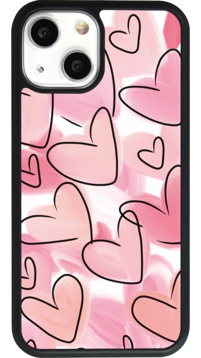 Coque iPhone 13 mini - Silicone rigide noir Easter 2023 pink hearts
