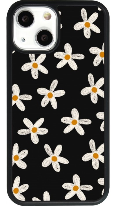 Coque iPhone 13 mini - Silicone rigide noir Easter 2024 white on black flower
