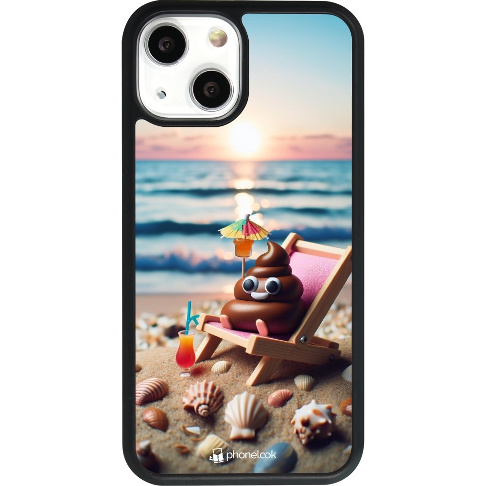 iPhone 13 mini Case Hülle - Silikon schwarz Kackhaufen Emoji auf Liegestuhl