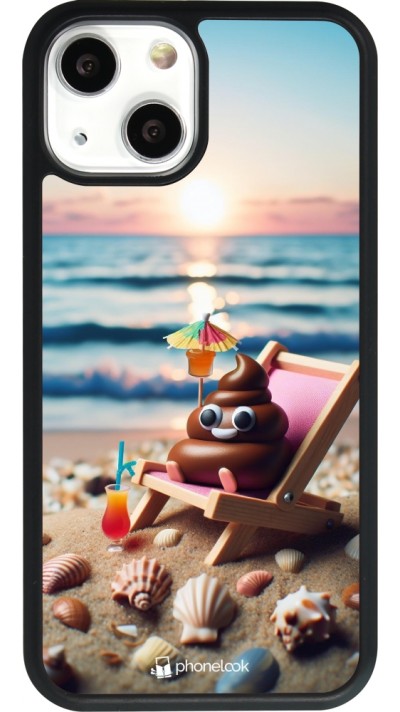 Coque iPhone 13 mini - Silicone rigide noir Emoji caca sur chaise longue